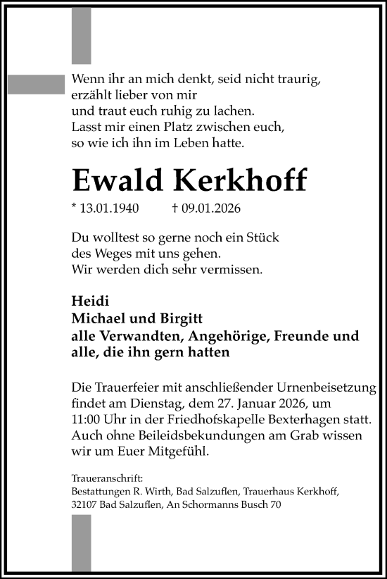 Anzeige  Ewald Kerkhoff  Lippische Landes-Zeitung