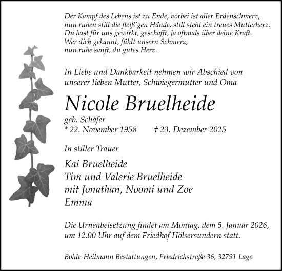 Anzeige  Nicole Bruelheide  Lippische Landes-Zeitung