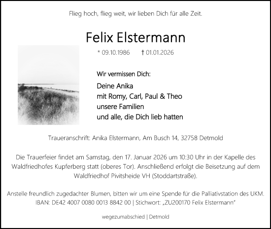 Anzeige  Felix Elstermann  Lippische Landes-Zeitung