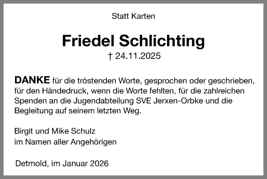 Anzeige  Friedel Schlichting  Lippische Landes-Zeitung