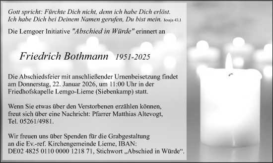 Anzeige  Friedrich Bothmann  Lippische Landes-Zeitung