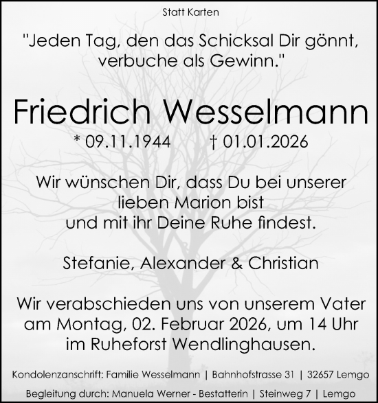Anzeige  Friedrich Wesselmann  Lippische Landes-Zeitung