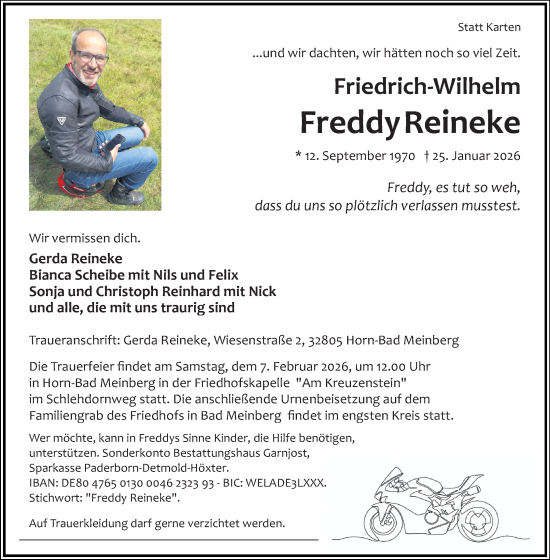 Anzeige  Friedrich-Wilhelm Reineke  Lippische Landes-Zeitung