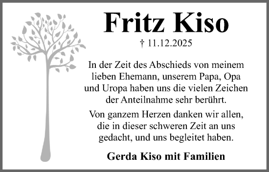 Anzeige  Fritz Kiso  Lippische Landes-Zeitung