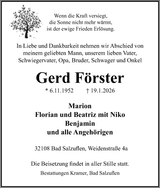 Anzeige  Gerd Förster  Lippische Landes-Zeitung