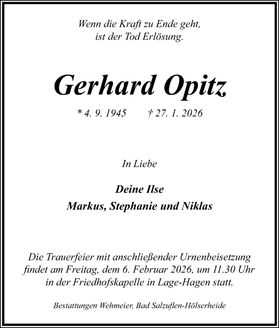Anzeige  Gerhard Opitz  Lippische Landes-Zeitung