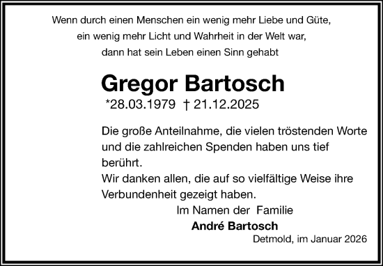 Anzeige  Gregor Bartosch  Lippische Landes-Zeitung