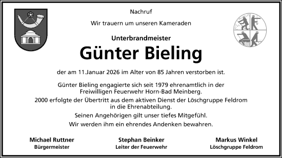 Anzeige  Günter Bieling  Lippische Landes-Zeitung