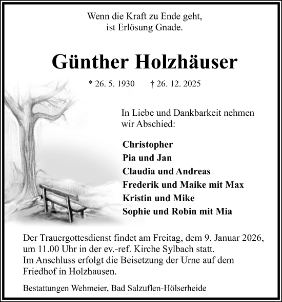 Anzeige  Günther Holzhäuser  Lippische Landes-Zeitung