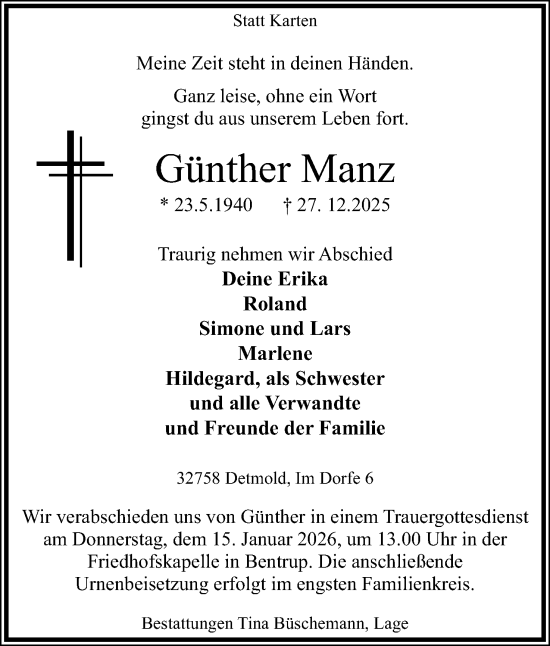 Anzeige  Günther Manz  Lippische Landes-Zeitung
