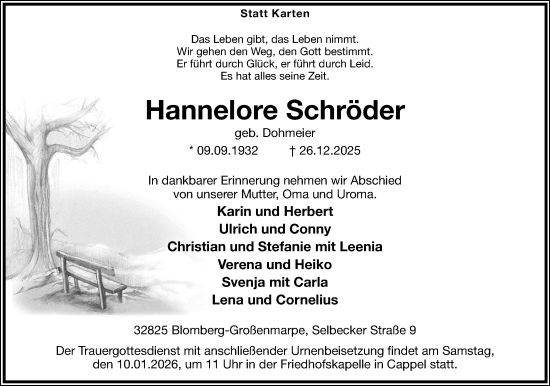 Anzeige  Hannelore Schröder  Lippische Landes-Zeitung