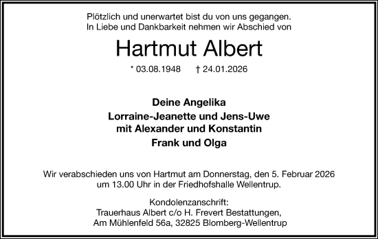 Anzeige  Hartmut Albert  Lippische Landes-Zeitung