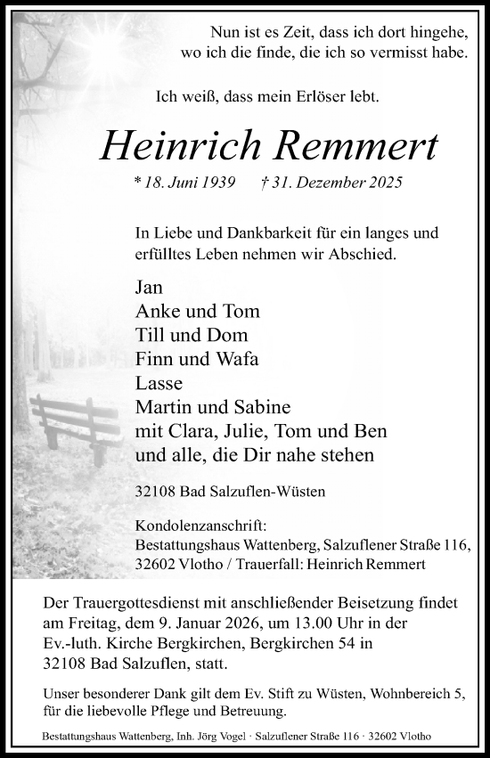 Anzeige  Heinrich Remmert  Lippische Landes-Zeitung