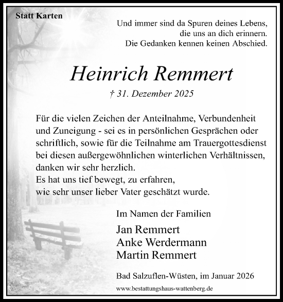 Anzeige  Heinrich Remmert  Lippische Landes-Zeitung