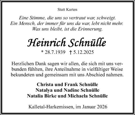 Anzeige  Heinrich Schnülle  Lippische Landes-Zeitung