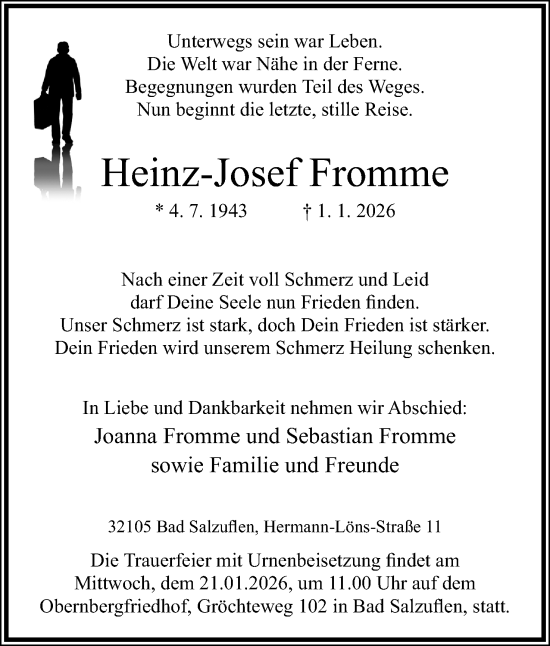 Anzeige  Heinz-Josef Fromme  Lippische Landes-Zeitung