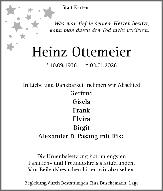 Anzeige  Heinz Ottemeier  Lippische Landes-Zeitung