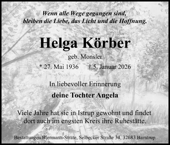 Anzeige  Helga Körber  Lippische Landes-Zeitung