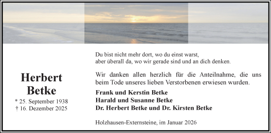 Anzeige  Herbert Betke  Lippische Landes-Zeitung