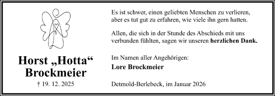 Anzeige  Horst Brockmeier  Lippische Landes-Zeitung