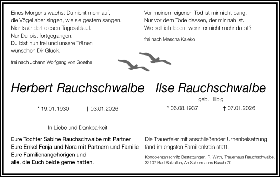 Anzeige  Ilse Rauchschwalbe  Lippische Landes-Zeitung