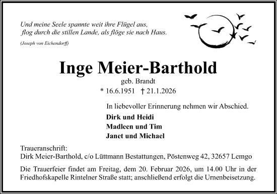 Anzeige  Inge Meier-Barthold  Lippische Landes-Zeitung