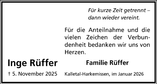 Anzeige  Inge Rüffer  Lippische Landes-Zeitung