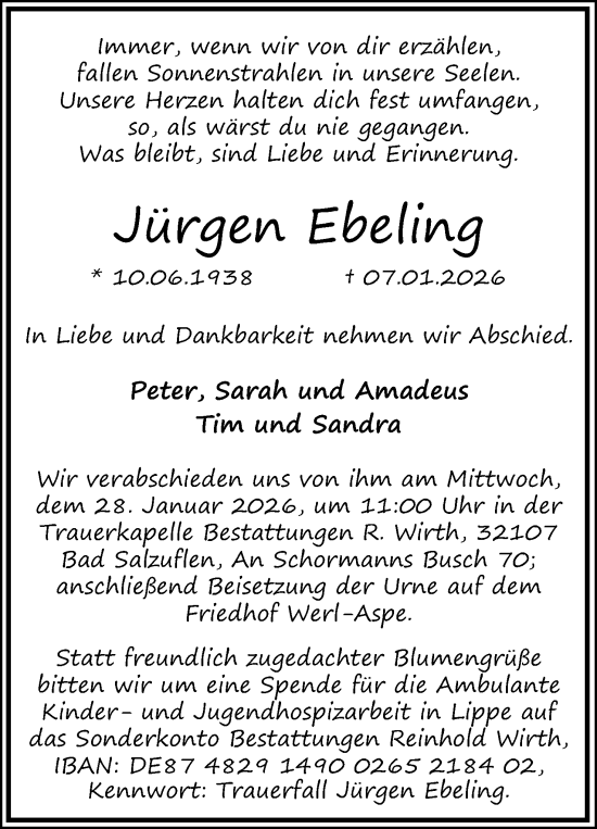 Anzeige  Jürgen Ebeling  Lippische Landes-Zeitung