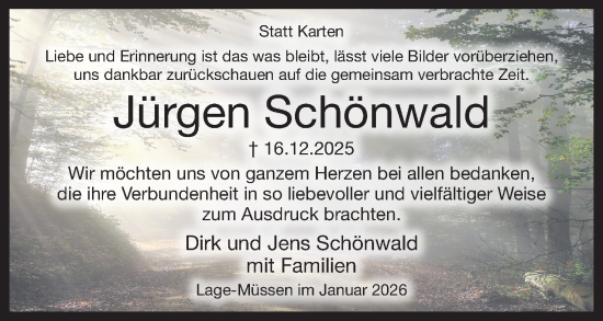Anzeige  Jürgen Schönwald  Lippische Landes-Zeitung