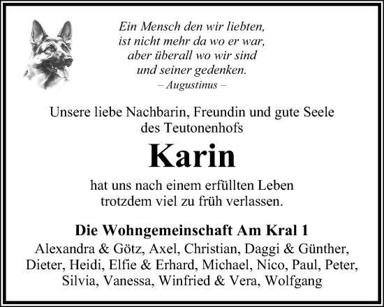 Anzeige  Karin Niebäumer  Lippische Landes-Zeitung