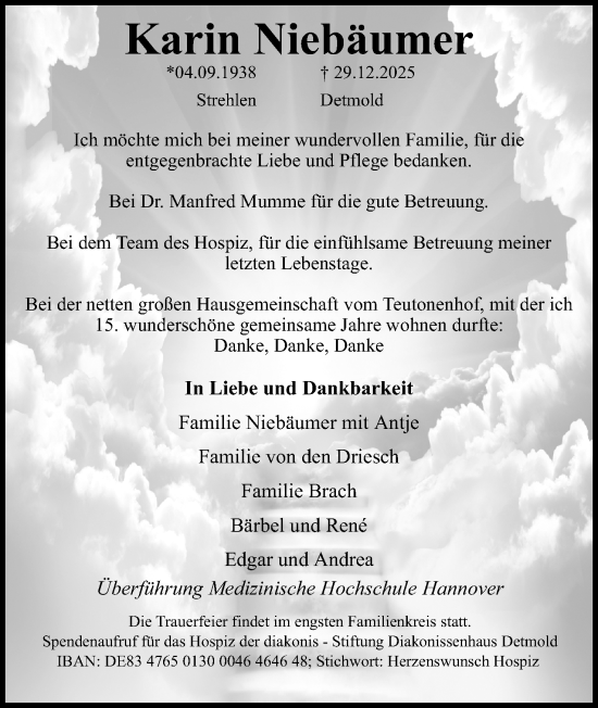Anzeige  Karin Niebäumer  Lippische Landes-Zeitung
