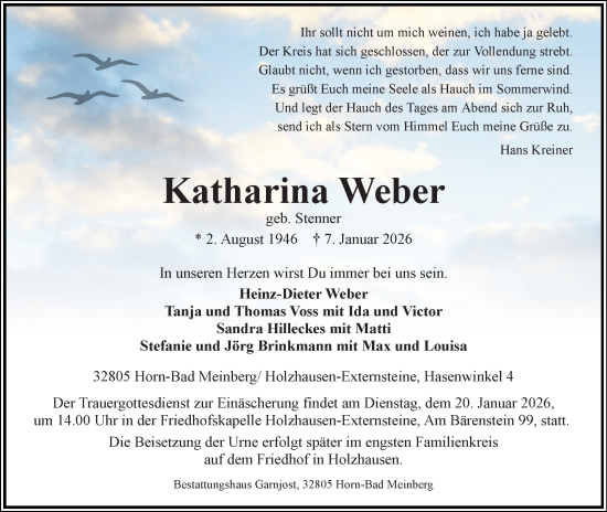 Anzeige  Katharina Weber  Lippische Landes-Zeitung