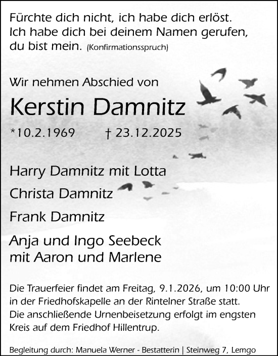 Anzeige  Kerstin Damnitz  Lippische Landes-Zeitung