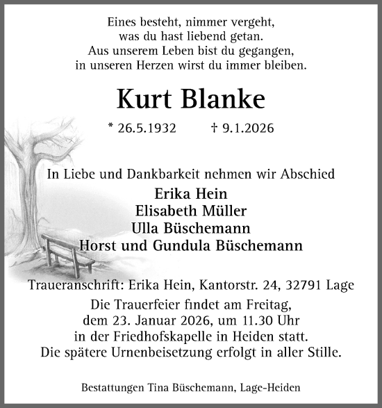 Anzeige  Kurt Blanke  Lippische Landes-Zeitung