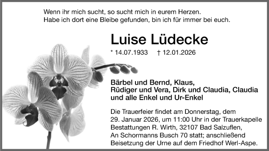 Anzeige  Luise Lüdecke  Lippische Landes-Zeitung