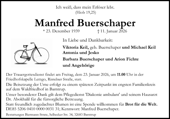 Anzeige  Manfred Buerschaper  Lippische Landes-Zeitung