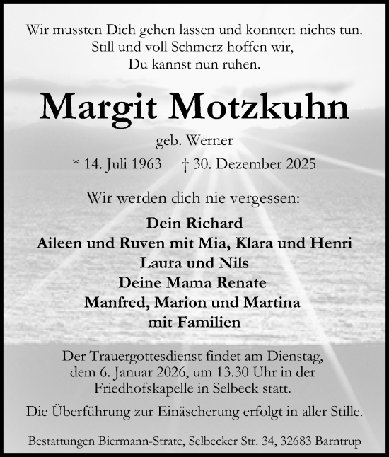 Anzeige  Margit Motzkuhn  Lippische Landes-Zeitung