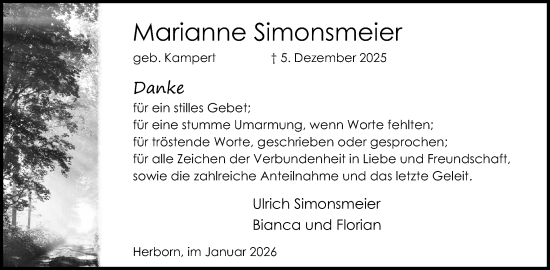 Anzeige  Marianne Simonsmeier  Lippische Landes-Zeitung