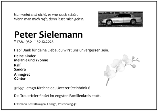 Anzeige  Peter Sielemann  Lippische Landes-Zeitung
