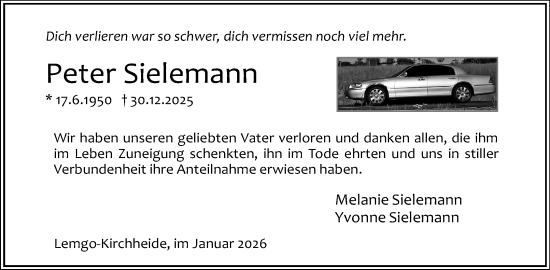Anzeige  Peter Sielemann  Lippische Landes-Zeitung