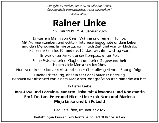 Anzeige  Rainer Linke  Lippische Landes-Zeitung