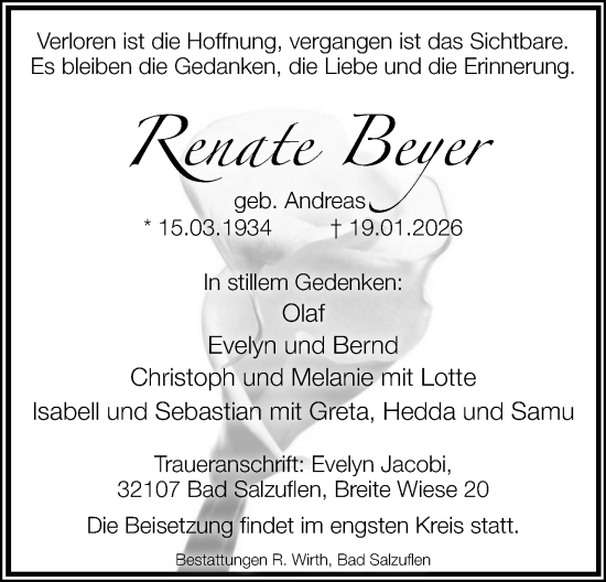 Anzeige  Renate Beyer  Lippische Landes-Zeitung