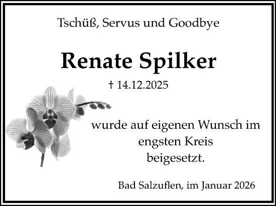 Anzeige  Renate Spilker  Lippische Landes-Zeitung