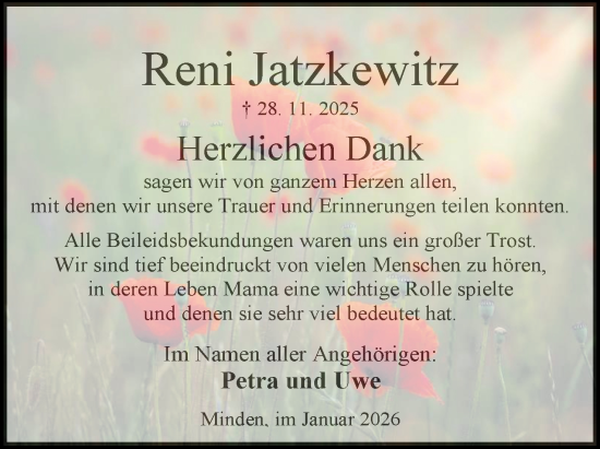 Anzeige  Reni Jatzkewitz  Lippische Landes-Zeitung