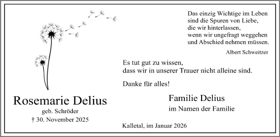 Anzeige  Rosemarie Delius  Lippische Landes-Zeitung