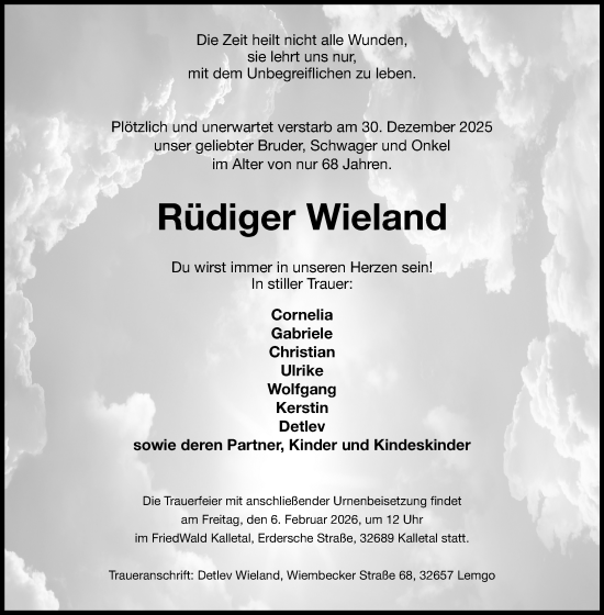 Anzeige  Rüdiger Wieland  Lippische Landes-Zeitung