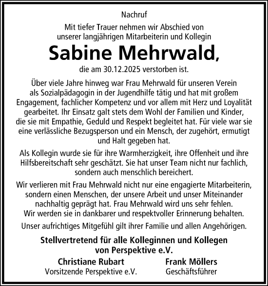 Anzeige  Sabine Mehrwald  Lippische Landes-Zeitung