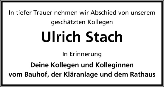 Anzeige  Ulrich Stach  Lippische Landes-Zeitung
