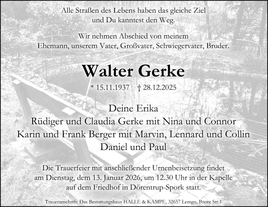 Anzeige  Walter Gerke  Lippische Landes-Zeitung