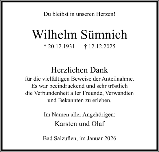 Anzeige  Wilhelm Sümnich  Lippische Landes-Zeitung